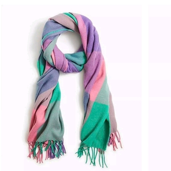 J.Crew Pink Multicolored Long/Wide Fringed Scarf - Picture 1 of 7
